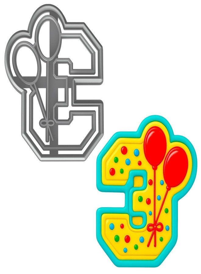 مايتي جادجيت قطاعة بسكويت عيد ميلاد مايتي جادجيت للأطفال بعمر 3 سنوات - رقم 3 مع بالونات، أداة خبز 4 × 3.4 بوصة (لون عشوائي) - Image 1