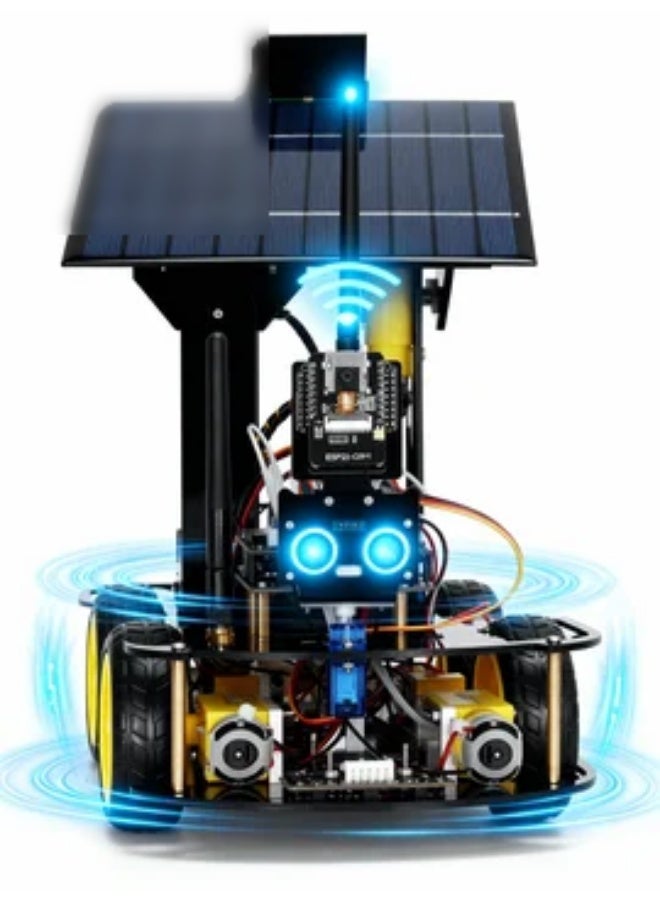 robotgcc ESP32 AI Vision Solar Smart Robot Car Kit – WiFi HD Streaming, Face & Object Recognition, Dual Solar + Battery Power, Infrared Line Tracking, Ultrasonic Obstacle Avoidance, Pan-Tilt Camera, Arduino IDE & MicroPython Coding STEM Kit - Image 2