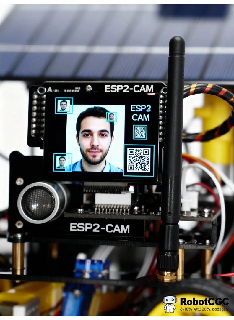 robotgcc ESP32 AI Vision Solar Smart Robot Car Kit – WiFi HD Streaming, Face & Object Recognition, Dual Solar + Battery Power, Infrared Line Tracking, Ultrasonic Obstacle Avoidance, Pan-Tilt Camera, Arduino IDE & MicroPython Coding STEM Kit - Image 3