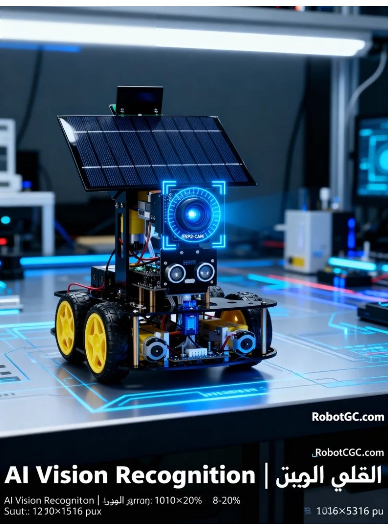 robotgcc ESP32 AI Vision Solar Smart Robot Car Kit – WiFi HD Streaming, Face & Object Recognition, Dual Solar + Battery Power, Infrared Line Tracking, Ultrasonic Obstacle Avoidance, Pan-Tilt Camera, Arduino IDE & MicroPython Coding STEM Kit - Image 4