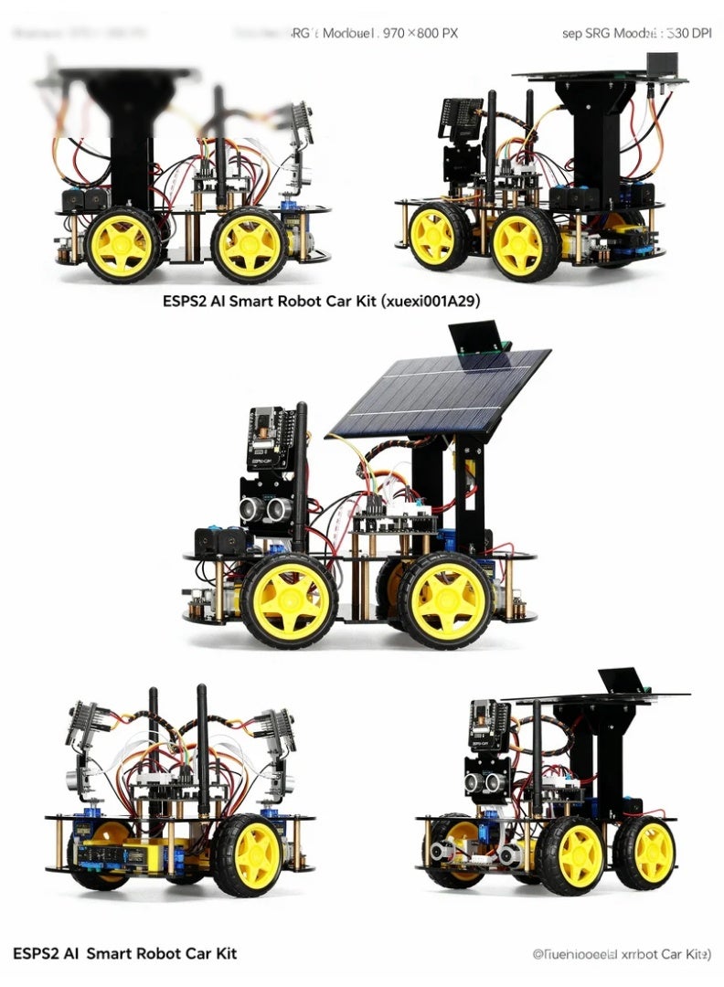 ESP32 AI Vision Solar Smart Robot Car Kit – WiFi HD Streaming, Face & Object Recognition, Dual Solar + Battery Power, Infrared Line Tracking, Ultrasonic Obstacle Avoidance, Pan-Tilt Camera, Arduino IDE & MicroPython Coding STEM Kit