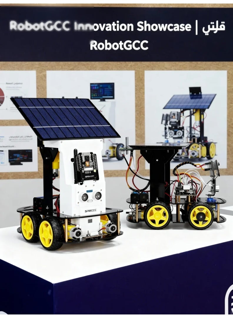 ESP32 AI Vision Solar Smart Robot Car Kit – WiFi HD Streaming, Face & Object Recognition, Dual Solar + Battery Power, Infrared Line Tracking, Ultrasonic Obstacle Avoidance, Pan-Tilt Camera, Arduino IDE & MicroPython Coding STEM Kit