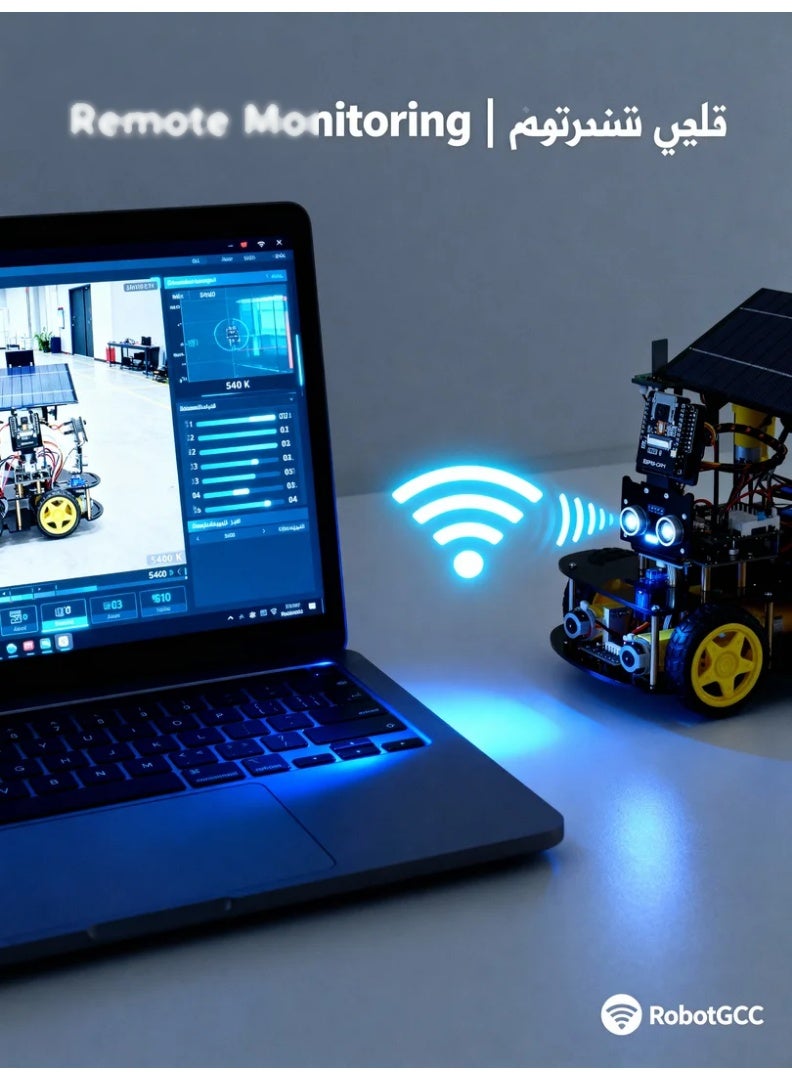 ESP32 AI Vision Solar Smart Robot Car Kit – WiFi HD Streaming, Face & Object Recognition, Dual Solar + Battery Power, Infrared Line Tracking, Ultrasonic Obstacle Avoidance, Pan-Tilt Camera, Arduino IDE & MicroPython Coding STEM Kit