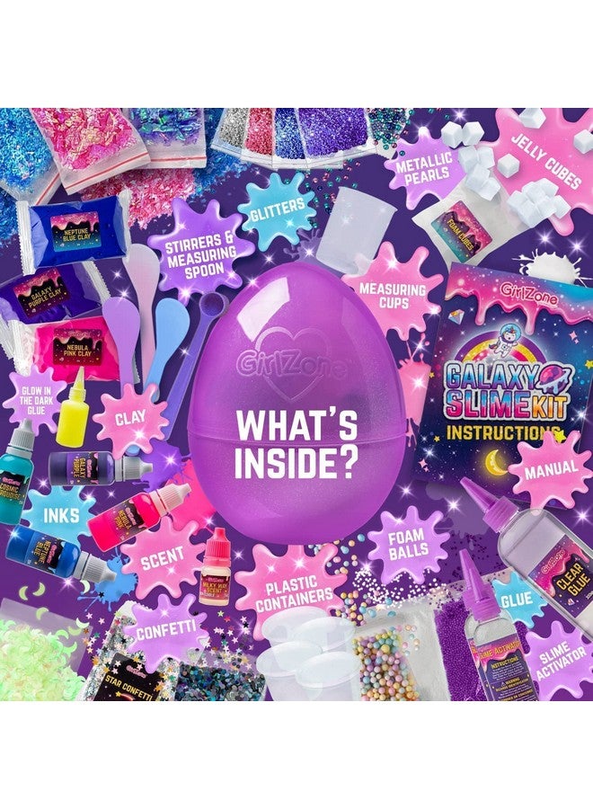 Egg Surprise Galaxy Slime Kit For Girls, 41 Pieces To Make Glow In The Dark Slime, Diy Slime With Glitter, Fun Slime Kits For Girls 10 12