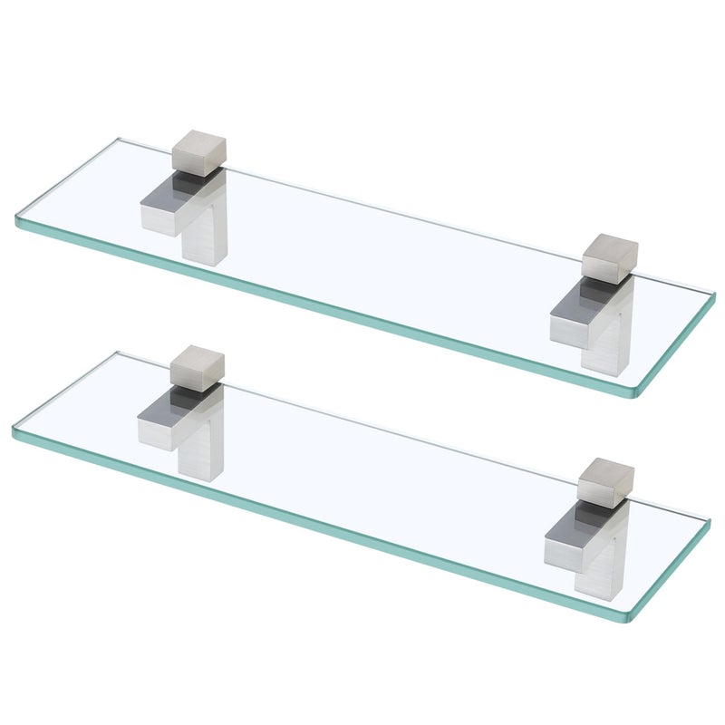 KES Glass Shelf for Bathroom Floating Tempered Glass Bathroom Wall Shelf Rectangle 16 Inch Brushed Nickel Bracket 2 Pack BGS3201S402P2