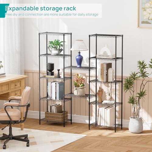 SINGAYE 6 Tier Adjustable Storage Shelf Wire Shelving Unit Metal Shelves Standing Closet Bathroom Organizers Pantry Kitchen Garage Laundry Room Organization Home Rack 12" D X 22" W X 69.5" H Black - Image 4