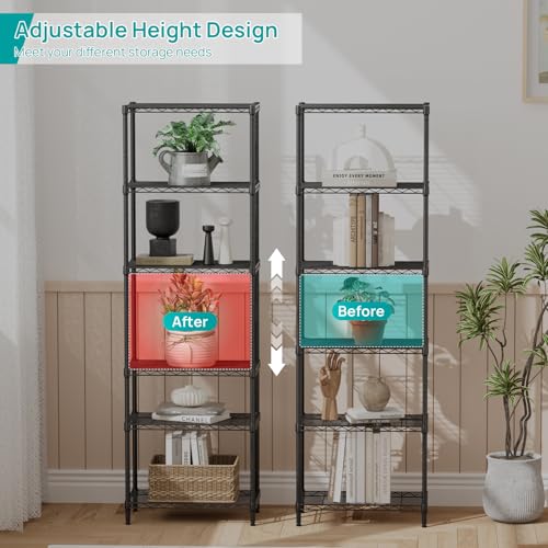 SINGAYE 6 Tier Adjustable Storage Shelf Wire Shelving Unit Metal Shelves Standing Closet Bathroom Organizers Pantry Kitchen Garage Laundry Room Organization Home Rack 12" D X 22" W X 69.5" H Black - Image 3