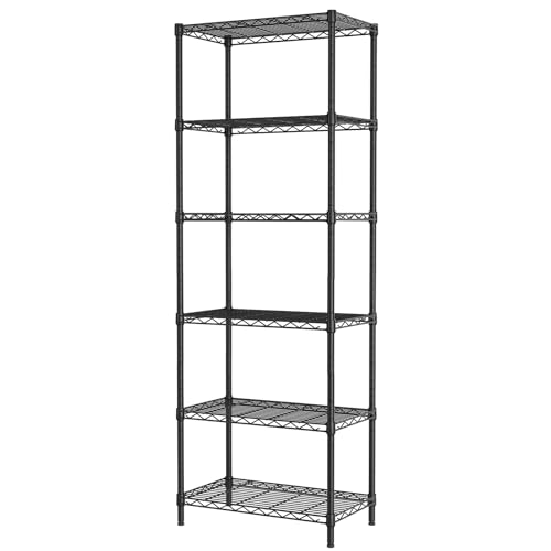 SINGAYE 6 Tier Adjustable Storage Shelf Wire Shelving Unit Metal Shelves Standing Closet Bathroom Organizers Pantry Kitchen Garage Laundry Room Organization Home Rack 12" D X 22" W X 69.5" H Black - Image 1