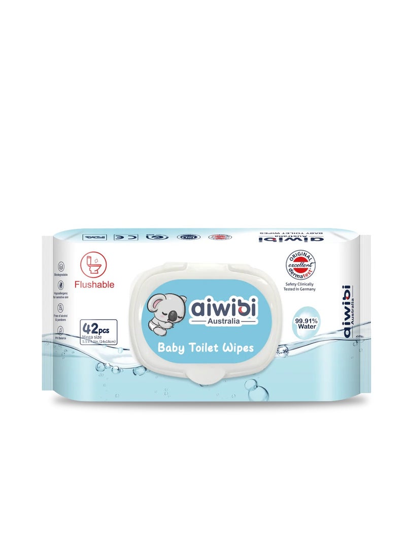 Aiwibi 99.91% Water -  Baby Toilet Wipes (Flushable) 1x42pcs - Image 1