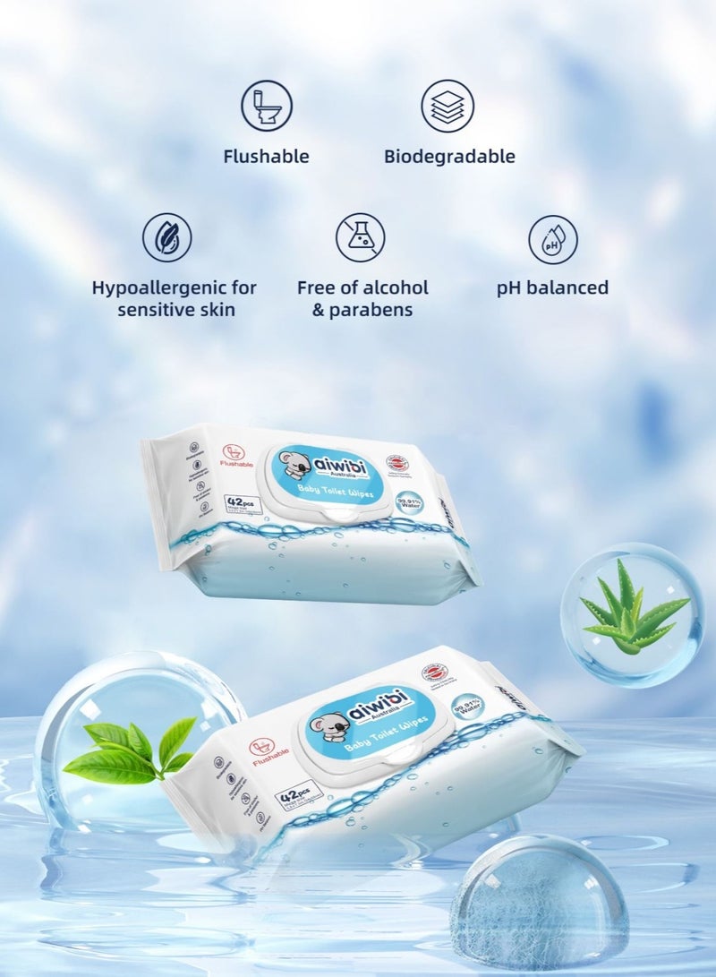 Aiwibi 99.91% Water -  Baby Toilet Wipes (Flushable) 1x42pcs - Image 3