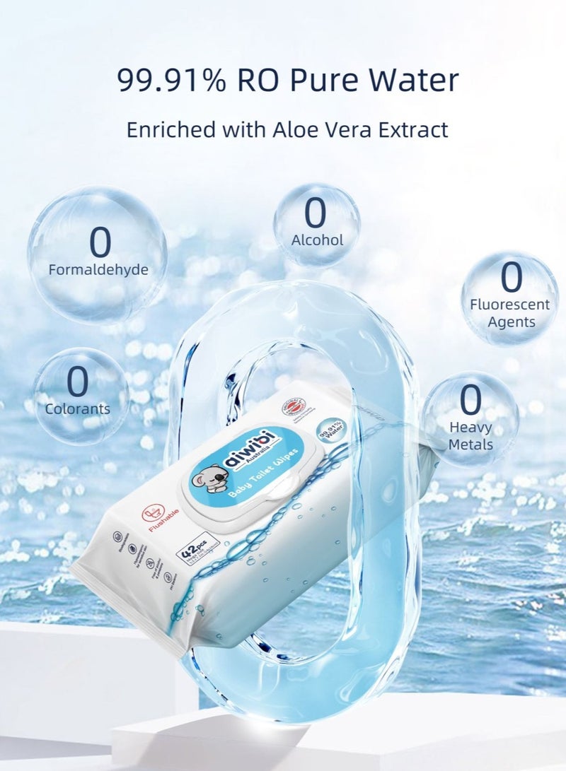 Aiwibi 99.91% Water -  Baby Toilet Wipes (Flushable) 1x42pcs - Image 4
