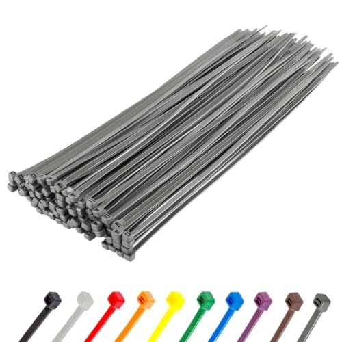 GTSE 12 Inch Silver/Gray Zip Ties, 100 Pack, 50lb Strength, UV Resistant Long Nylon Grey Cable Ties, Self-Locking 12" Tie Wraps - Image 1