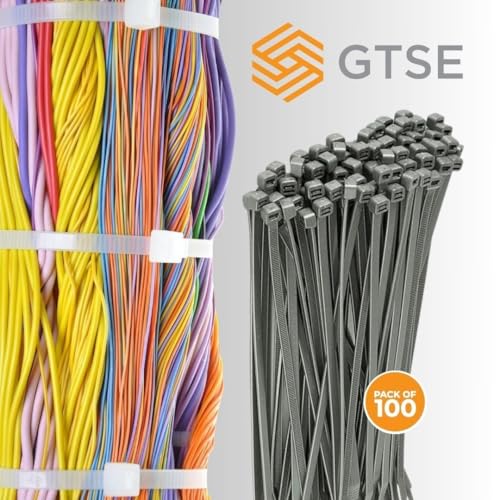 GTSE 12 Inch Silver/Gray Zip Ties, 100 Pack, 50lb Strength, UV Resistant Long Nylon Grey Cable Ties, Self-Locking 12" Tie Wraps - Image 4