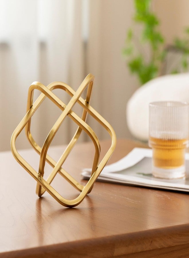 TICKCACY 5.5" Gold Metal Geometric Sculpture, Modern Square Decorative Sphere, Small Tabletop Decoration Ball for Home Office Table Shelf Living Room Bedroom Desk Decor - Image 4