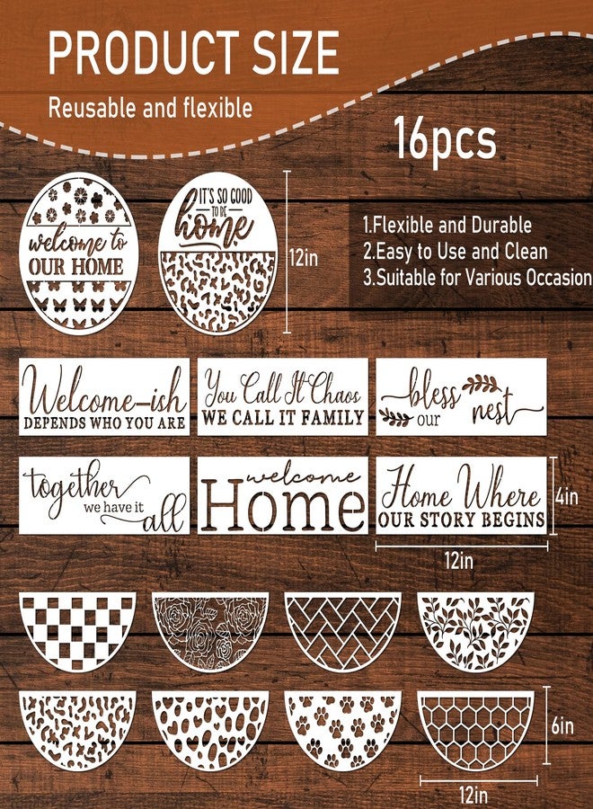 Keluna Welcome Home Stencils for Painting on Wood, 16 Pcs 12 Inch Large Reusable Welcome-ish Template Stencils for Home Decor, Half Round Stencils Cheetah Skin, Hexagon, Checkerboard, Cat Paw Stencils - Image 3