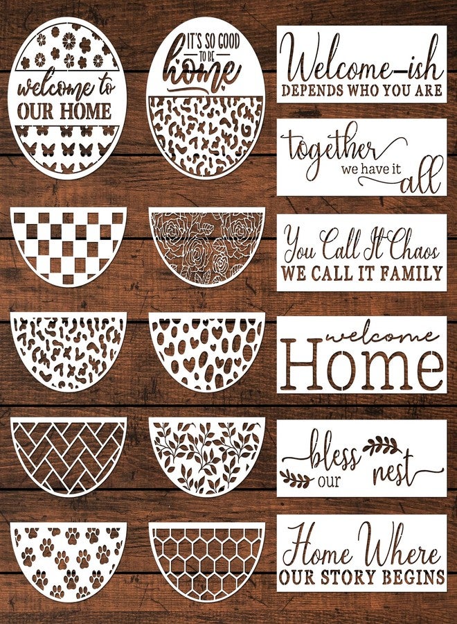 Keluna Welcome Home Stencils for Painting on Wood, 16 Pcs 12 Inch Large Reusable Welcome-ish Template Stencils for Home Decor, Half Round Stencils Cheetah Skin, Hexagon, Checkerboard, Cat Paw Stencils - Image 1