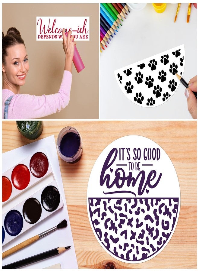 Keluna Welcome Home Stencils for Painting on Wood, 16 Pcs 12 Inch Large Reusable Welcome-ish Template Stencils for Home Decor, Half Round Stencils Cheetah Skin, Hexagon, Checkerboard, Cat Paw Stencils - Image 4