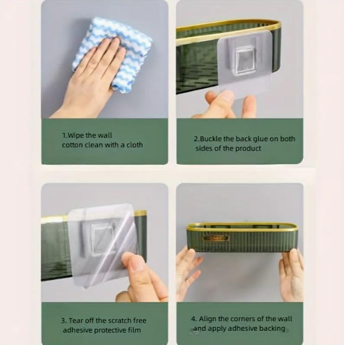 Snivy Snivy Wall-Mounted Punch-Free Bathroom Shelf Transparent Waterproof Plastic Hanging Storage Rack Drill-Free & Quick-Dry Shower Shelf for Shower Room Bathroom Kitchen - 1 Pc  - Image 2