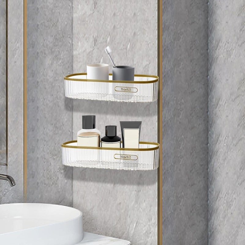 Snivy Snivy Wall-Mounted Punch-Free Bathroom Shelf Transparent Waterproof Plastic Hanging Storage Rack Drill-Free & Quick-Dry Shower Shelf for Shower Room Bathroom Kitchen - 1 Pc  - Image 3