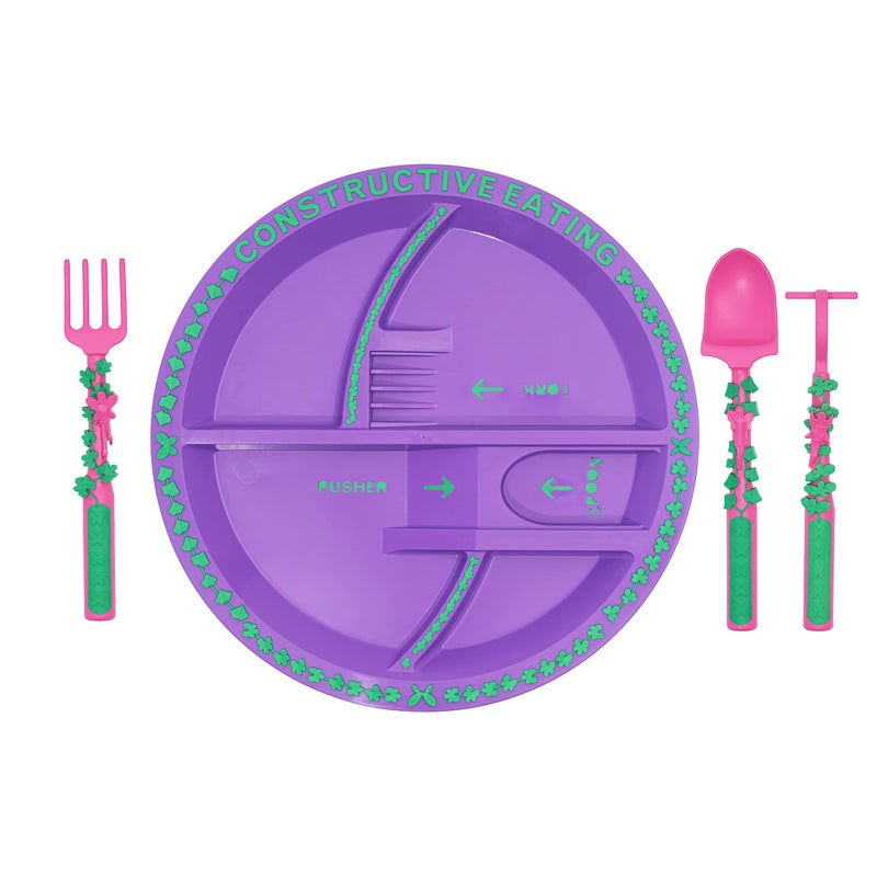Constructive Eating Plate and Utensils Set - USA-Made Toddler Dinnerware with Divided Plates (Garden Fairy) - Image 3