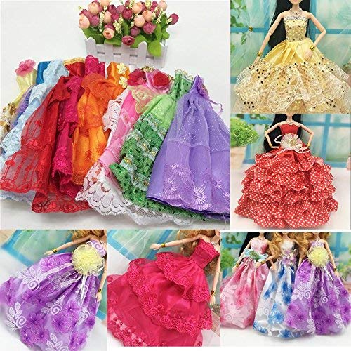 iDream Doll Accessories Wedding Gown Dress Set for Dolls Bridal Collection - Perfect for Kids' Dollhouse Play, Styling and Gifting (Multicolor, Pack of 5) - Image 1