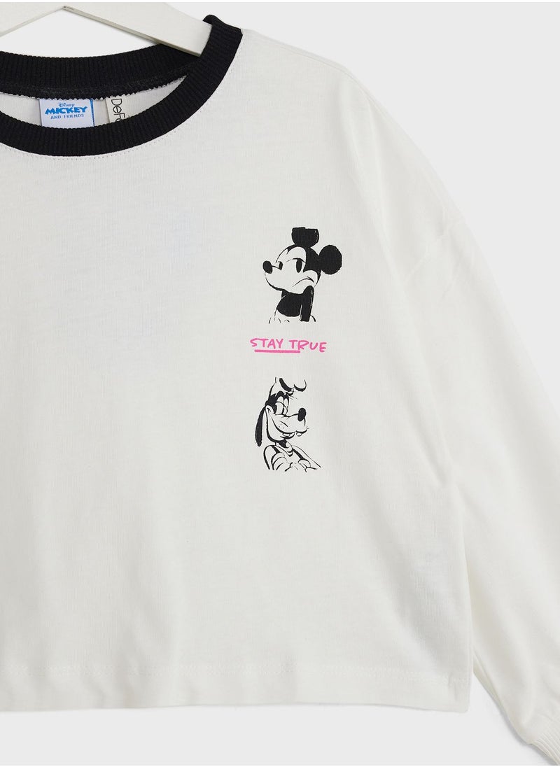 DeFacto - Girl Licensed Mickey & Minnie (Standard Characters) Cropped Fit Long Sleeve T-Shirt - Image 1