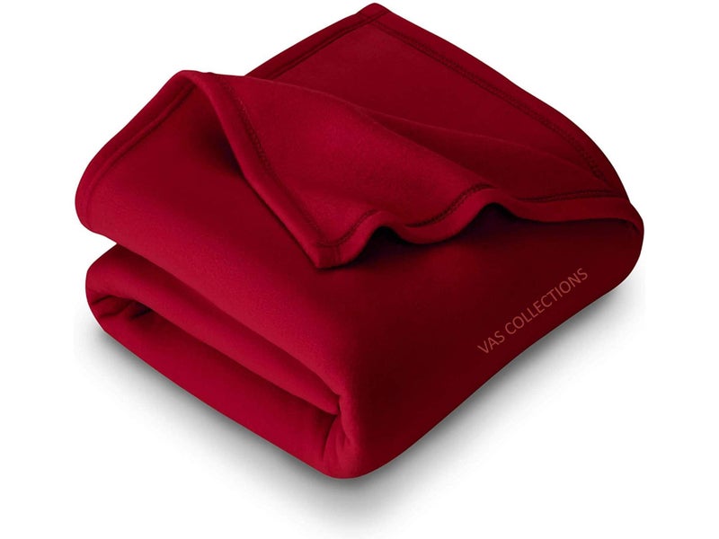 VAS COLLECTIONS VAS COLLECTION 300 TC All Season Solid/Plain Lightweight Polar Fleece Single Bed Blanket (152 x 230 cm, Maroon & Red) - Image 1
