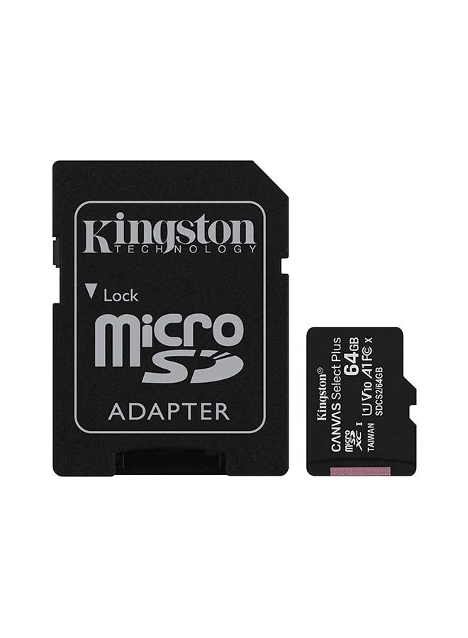 Kingston 64GB micSDXC Canvas Select Plus 100R A1 C10 Card + ADP - Image 1