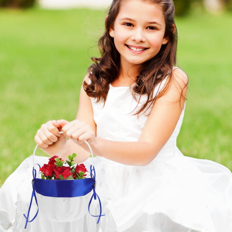 Bowknot Floral Basket with Handle Decorative Wedding Flower Basket Flower Girl Basket for Party - Image 2