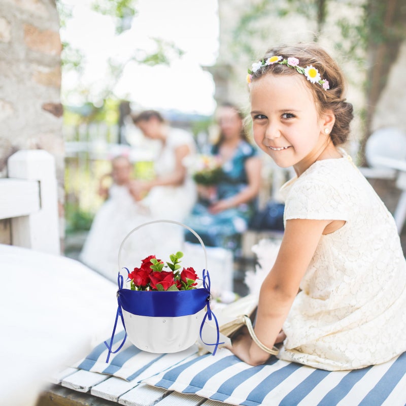 Bowknot Floral Basket with Handle Decorative Wedding Flower Basket Flower Girl Basket for Party - Image 3