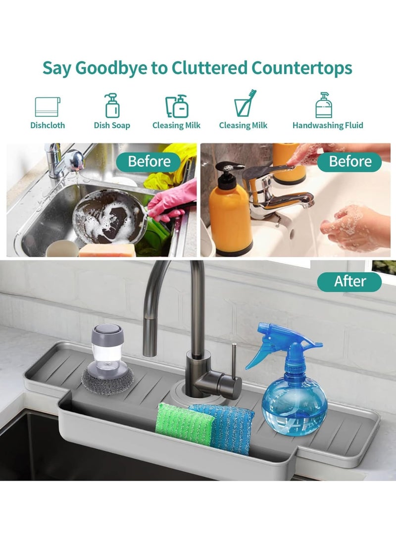 SOLARAE Kitchen Faucet Sink Splash Guard, Silicone Faucet Water Catcher Mat, Kitchen Sink Splash Guard Upgraded Faucet Water Catcher Tray, for Kitchen Bathroom Countertop - Image 3