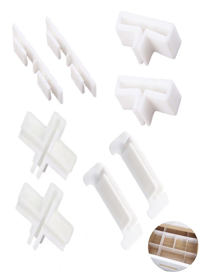 UtySty 22 Pack Drawer Divider Clips Holder Plastic Mount Fixing Buckle Corner Angle Cross Connector Ends for Drawer Organizer Partition Grid Plates Separators Rail Box Installation (4 Types) - Image 1