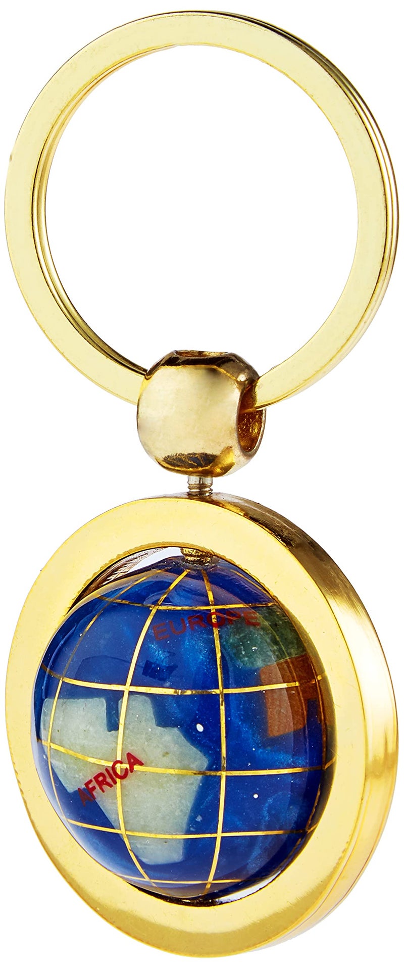 Unique Art Since 1996 Unique Art 1-Inch Diameter Bahama Blue Pearl Swirl Ocean Gemstone World Globe Keychain with Gold Keyring - Image 2
