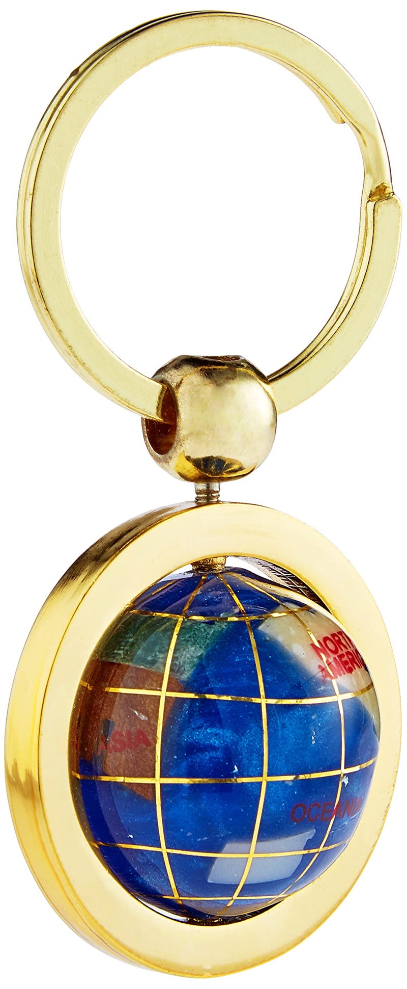 Unique Art Since 1996 Unique Art 1-Inch Diameter Bahama Blue Pearl Swirl Ocean Gemstone World Globe Keychain with Gold Keyring - Image 5