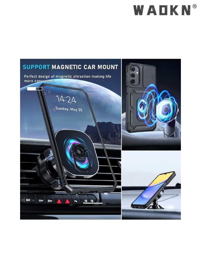 WAOKN Phone Case Compatible for Samsung Galaxy A15,with Built-in Slide Camera Cover Ring Kickstand,Grade Shockproof Test,Drop Tested Shockproof Phone Cover Built-in 360° Rotate Ring Kickstand, Black - Image 4