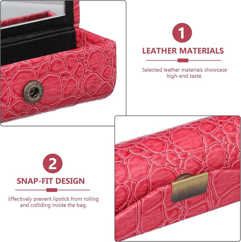 Lipstick Case Purse: Small Lip Balm Sleeve Pouch - Lipstick Portable Storage Bag Lip Gloss Case With Mirror for Touch-Up Essentials Rosy - Image 3