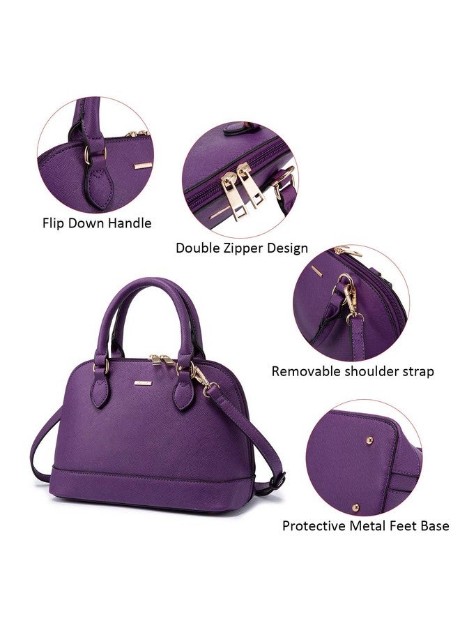 Lovevook Small Crossbody Bags For Women Classic Double Zip Top Handle Dome Satchel Bag Shoulder Purse Purple - Image 5