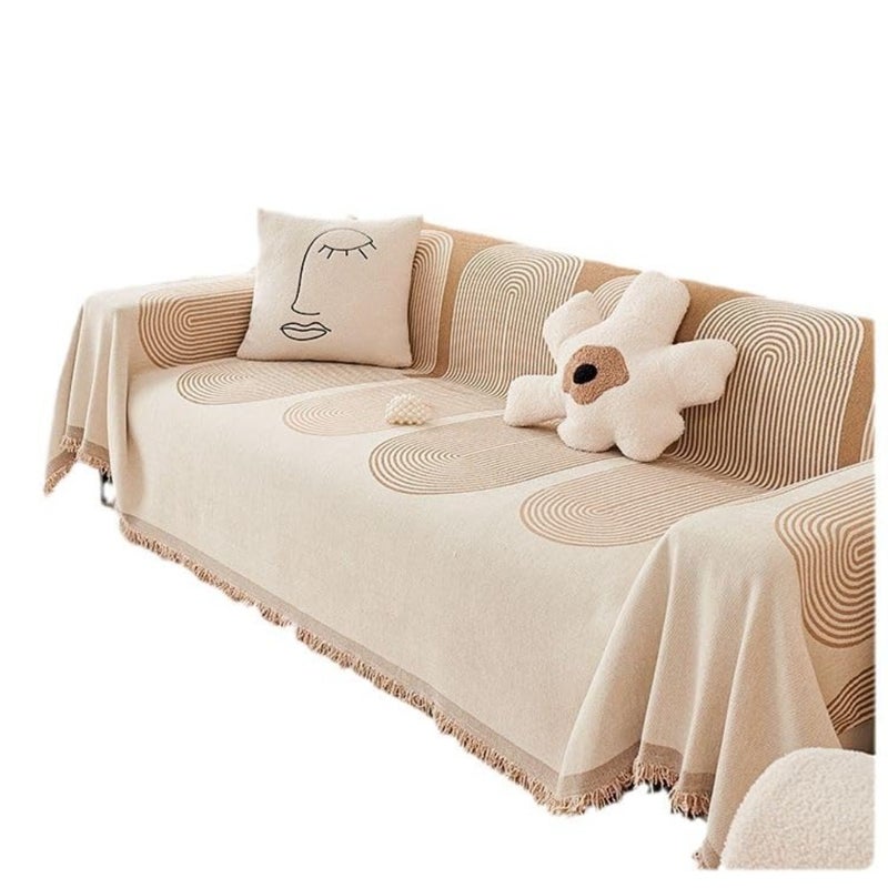 Sofa Covers, Washable Boho Couch Cover, Geometric Line Pattern Couch Covers for Cushion Couch Sofa Pet Friendly, Multi-Use Blankets Chenille Soft Couch Cover for Dogs Beige, 180 * 130cm - Image 3