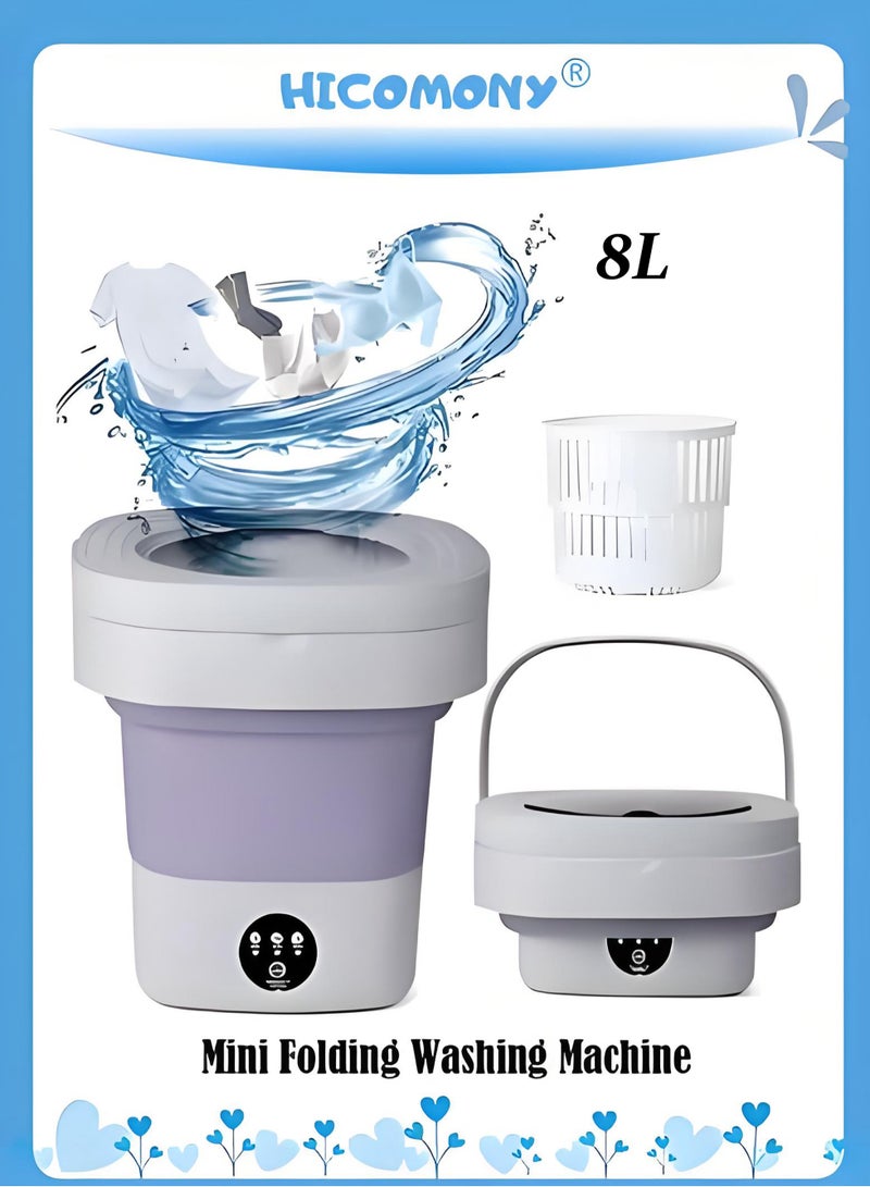 Hicomony Mini Folding Washing Machine, 8L Portable Washing Machine with Drain Basket, for Apartment, Travel, Underwear, Personal, Kids - Image 1