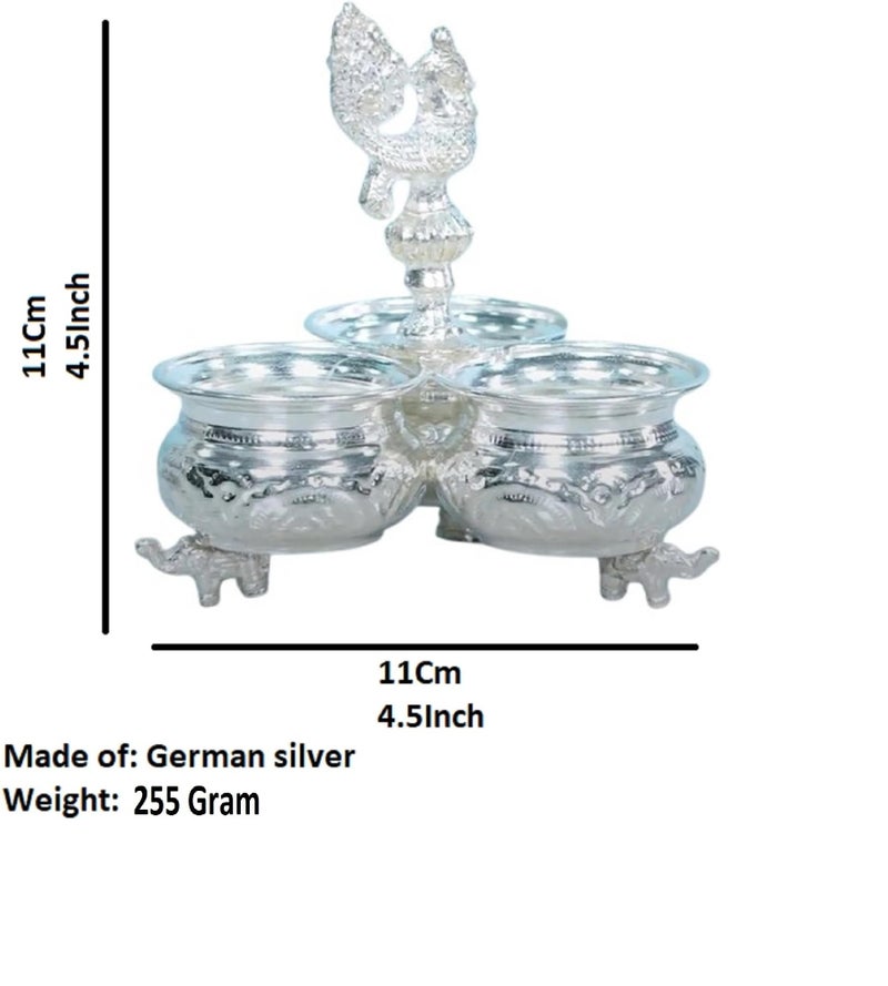 Sigaram Metal German Silver 3 Cup Panchwala with Peacock Hand for Home Temple Pooja Decor K2579 , 11 x 11 x 14 Centimeters - Image 4
