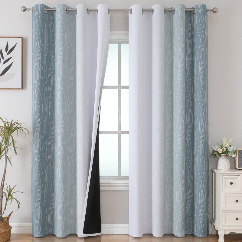 Estelar Textiler Stone Blue and Grayish White Blackout Curtains 108 Inches Long  Thermal Insulated Drapes for Bedroom  Full Light Blocking Energy Saving Long Curtains for Living Room 52Wx108L 2 Panels - Image 1