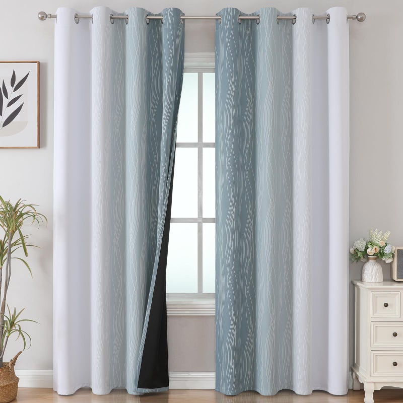 Estelar Textiler Stone Blue and Grayish White Blackout Curtains 108 Inches Long  Thermal Insulated Drapes for Bedroom  Full Light Blocking Energy Saving Long Curtains for Living Room 52Wx108L 2 Panels - Image 2