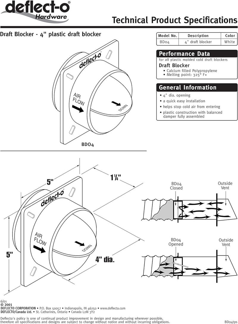 Deflecto حاجز تدفق الهواء من بلاستيك ديفليكتو لفتحة مجفف، 4" قطر، أبيض (BD04) - Image 5
