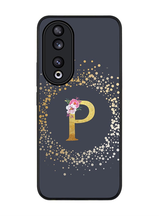 Stylizedd Rugged Black edge case for Honor 90 5G, Slim fit Flexible Anti Drop Thin Cover - Custom Monogram Initial Letter Floral Pattern Alphabet - P  (Grey ) - Image 1