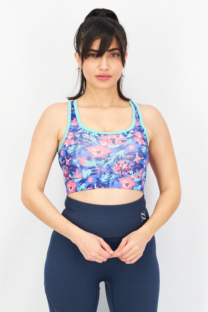 Sinsay Women Round Neck Sleeveless Floral Printed Tank Top,  Blue Combo - Image 1