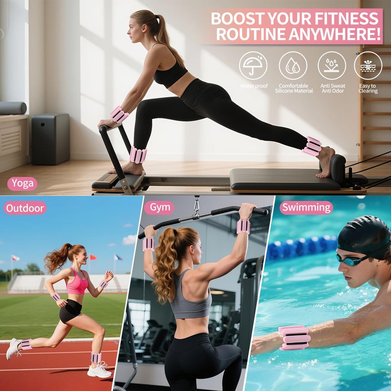 Teikugv Wrist Weights â€“ Adjustable Ankle Wrist Weights for Women & Men â€“ Set of Weighted Bangles 2 lbs (1 lb Each) | Arm and Leg Weights for Pilates, Yoga, Running & Walking (pink) - Image 3