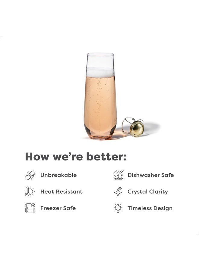 TOSSWARE RESERVE 9oz Stemless Flute SET OF 4, Tritan Dishwasher Safe & Heat Resistant Unbreakable Plastic Champagne Gl - Image 2