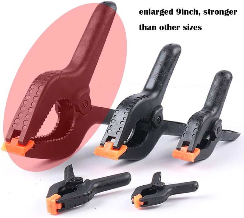 ONDY 2 Pack Of 9” Large Spring Clamps Heavy Duty Nylon Muslin Woodworking Clamps Photo Studio Backdrops Backgrounds Clamps Set, the Jaws Have a Maximum Opening of 4" - Image 3