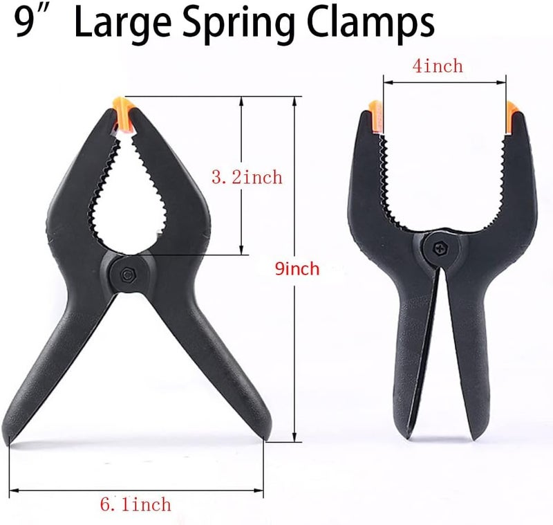 ONDY 2 Pack Of 9” Large Spring Clamps Heavy Duty Nylon Muslin Woodworking Clamps Photo Studio Backdrops Backgrounds Clamps Set, the Jaws Have a Maximum Opening of 4" - Image 2