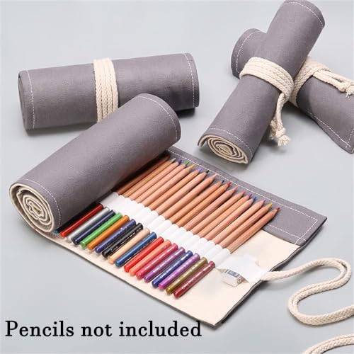 DIYOMR 24/36/72 Slots Pencil Wrap Pencil Rolls, Artist Colored Pencils Roll Up Bag Short Brushes Pouch Case Pencils Organizer for Drawing Coloring and Sketching (Grey, 72slots) - Image 2